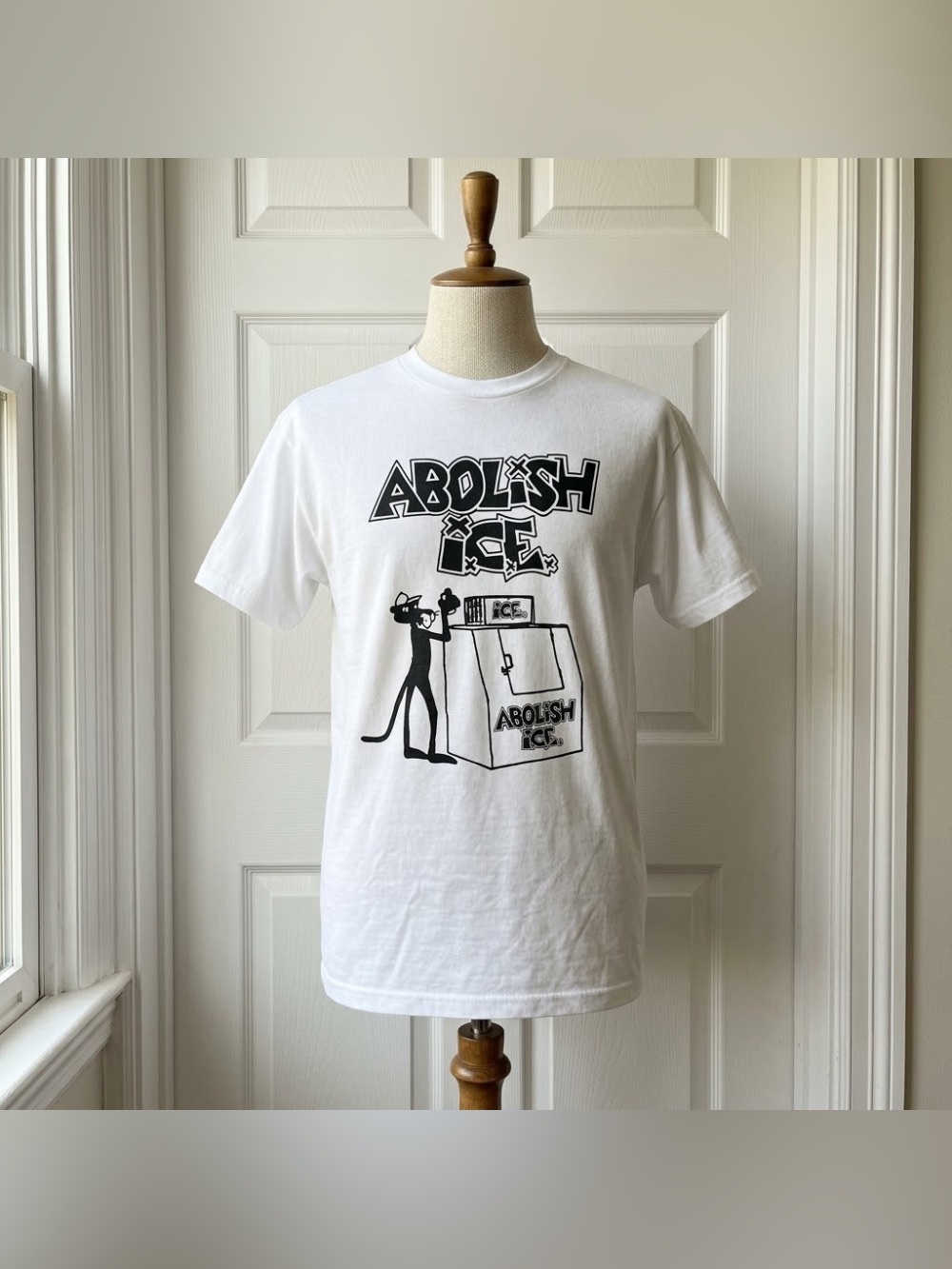 Abolish ICE Cartoon Political White Graphic T-Shirt